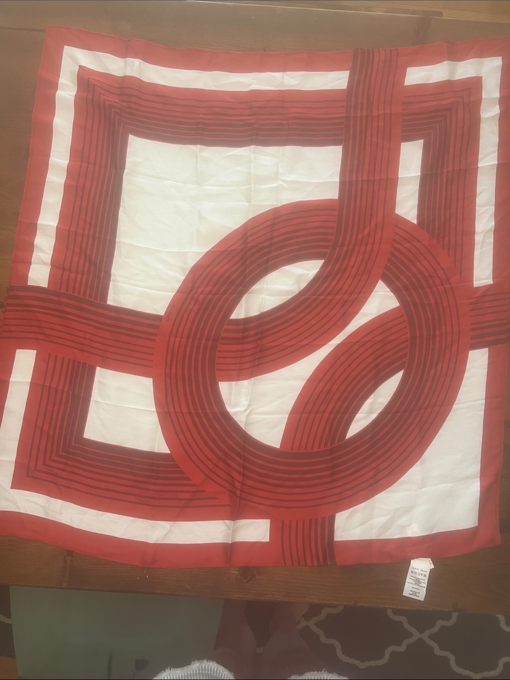 Madewell Red and White Geometric Silk Scarf